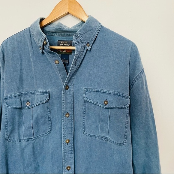 VINTAGE | Woven Chambray Oversized Slouchy Washed Out Faded Distressed Shirt Top - Picture 6 of 6